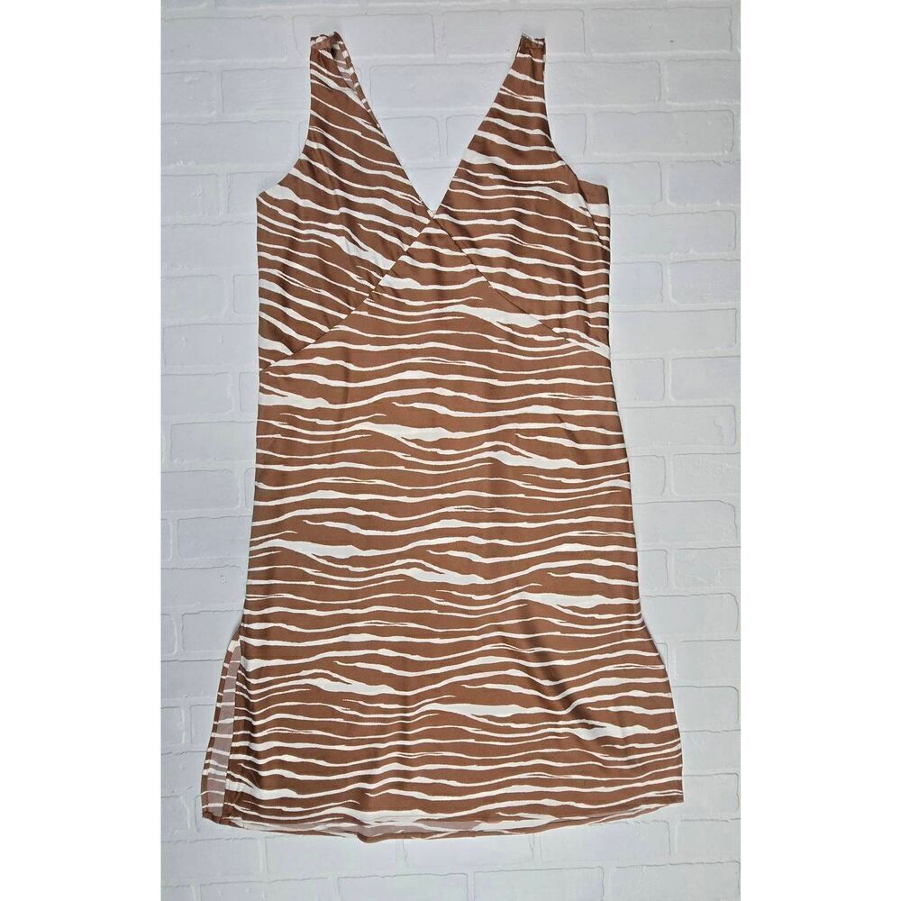 A New Day Brown Zebra Print V Neck Dress Large